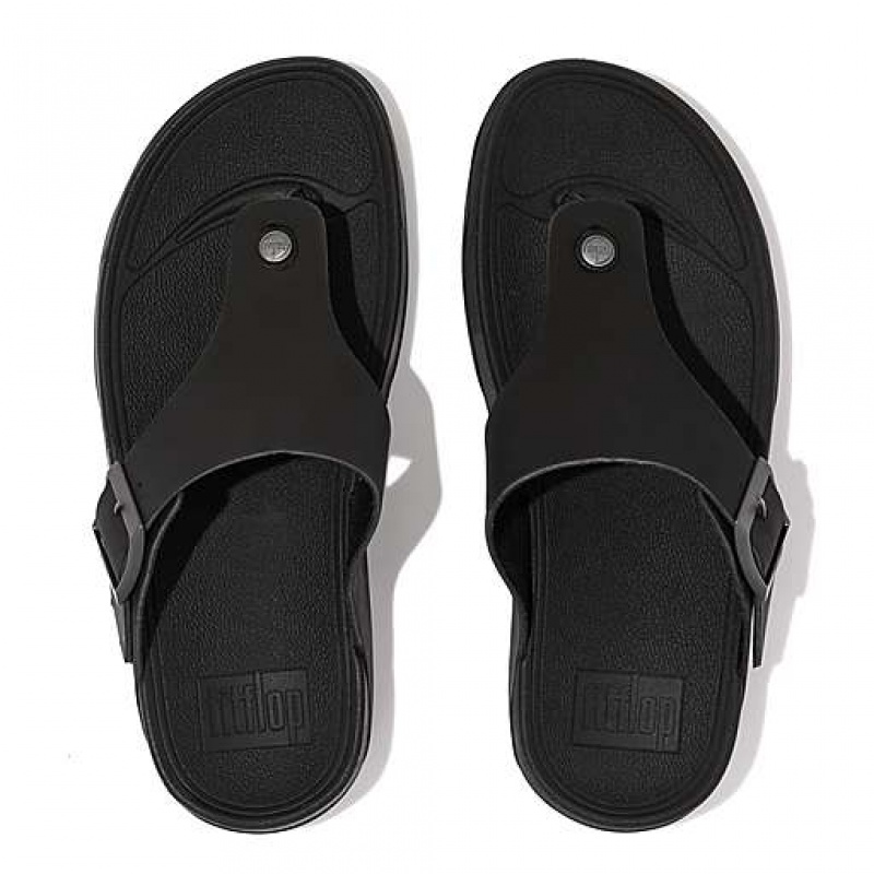 Black FitFlop TRAKK II Buckle Nubuck Toe-Posts Men's Flip Flops | FA7054863