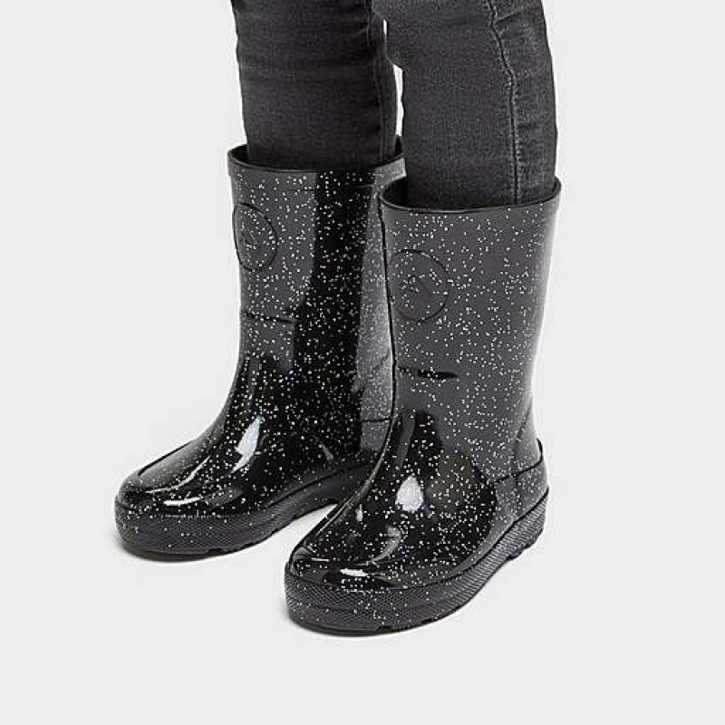 Black FitFlop WONDERWELLY Glitter Ergonomic Kids' Rain Boots | ML1495738