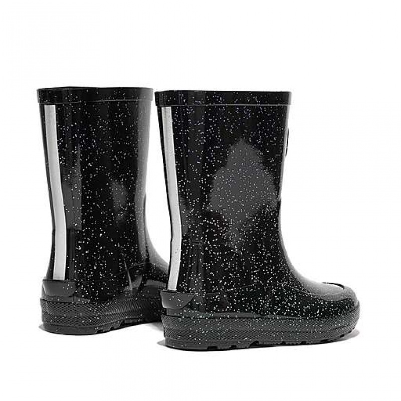 Black FitFlop WONDERWELLY Glitter Ergonomic Kids' Rain Boots | ML1495738