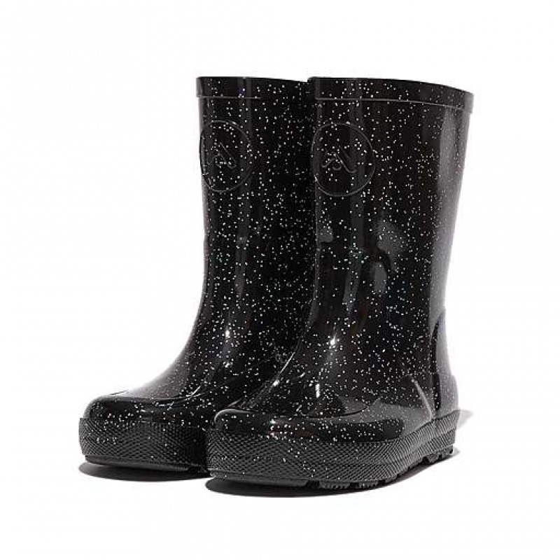 Black FitFlop WONDERWELLY Glitter Ergonomic Kids' Rain Boots | ML1495738