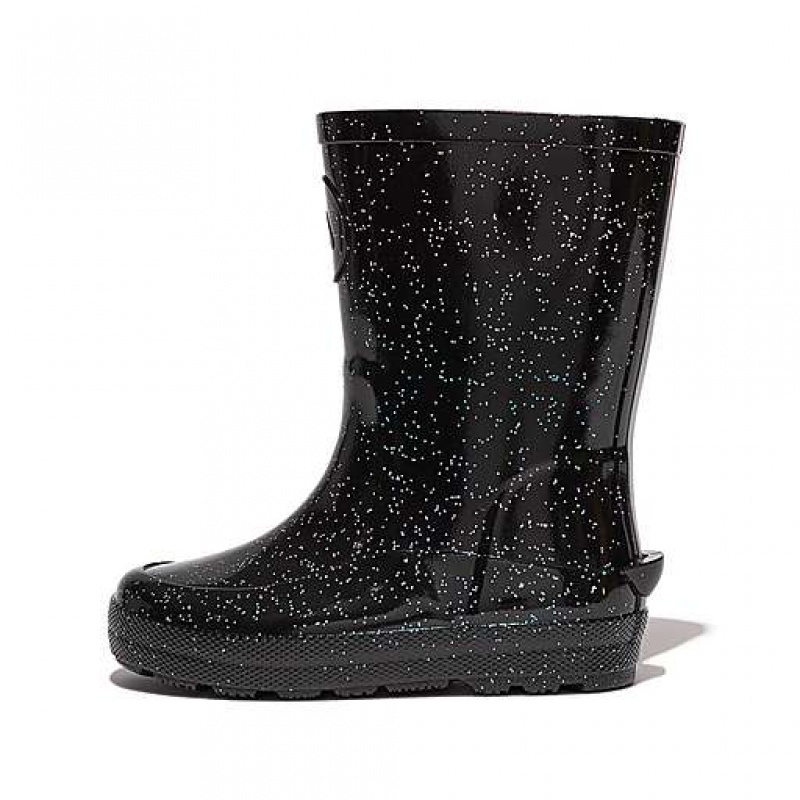 Black FitFlop WONDERWELLY Glitter Ergonomic Kids\' Rain Boots | ML1495738