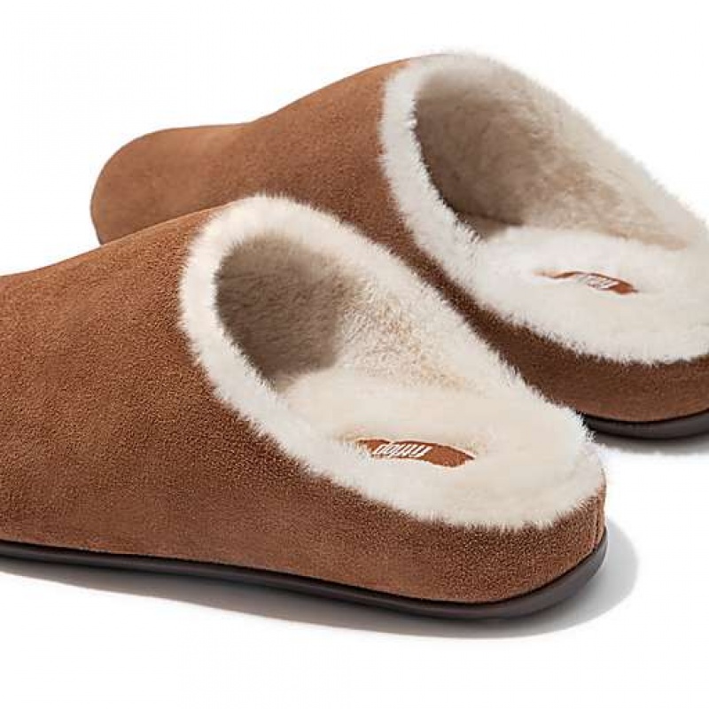 Black / White FitFlop CHRISSIE Shearling Suede Women's Slippers | VD3420159