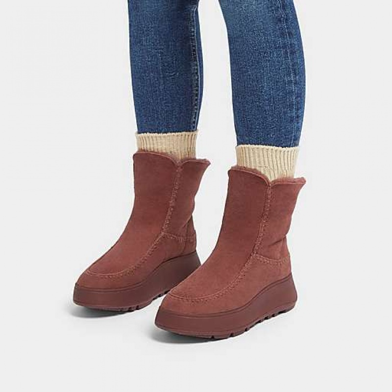 Blue FitFlop F-MODE Crochet-Stitch Double-Faced Shearling Flatform Moc Women's Boots | KL3128940