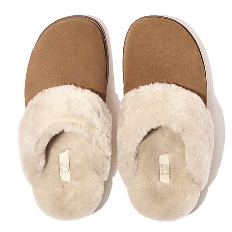 Blue FitFlop GEN-FF Shearling-Collar Suede Women's Slippers | FI3691742