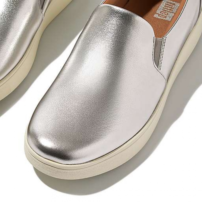 Brown FitFlop RALLY Metallic-Leather Slip-On Skate Women's Sneakers | RT6150324