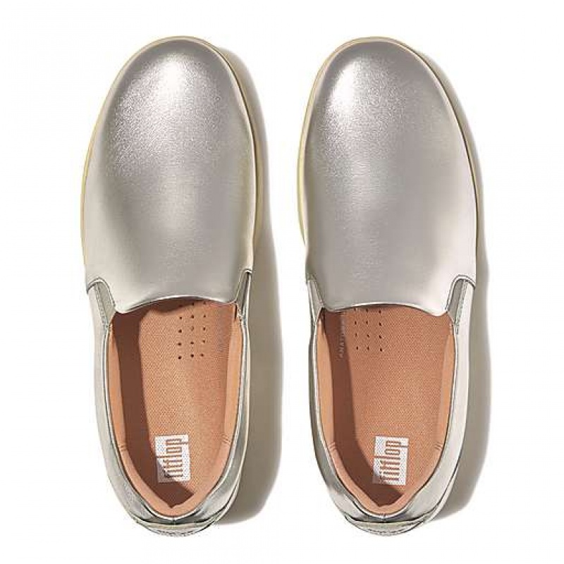 Brown FitFlop RALLY Metallic-Leather Slip-On Skate Women's Sneakers | RT6150324