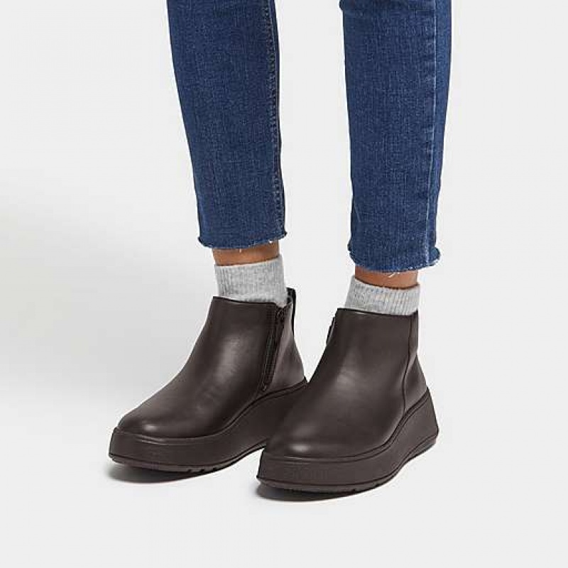 Chocolate FitFlop F-MODE Leather Flatform Zip Women's Boots | IO6185930