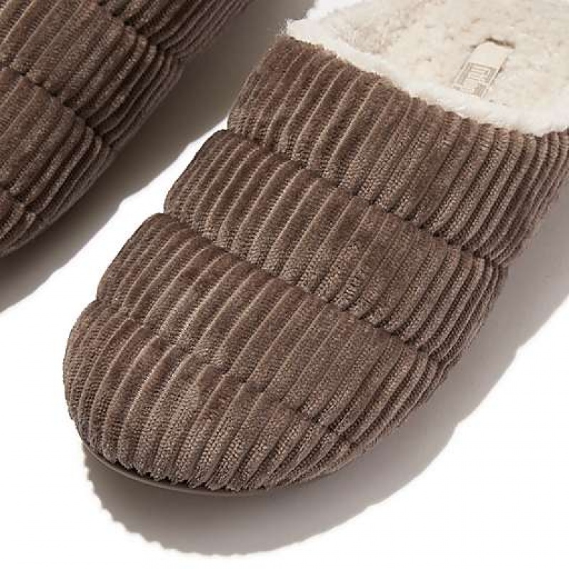 Grey FitFlop CHRISSIE Biofleece-Lined Corduroy Women's Slippers | QM9368175