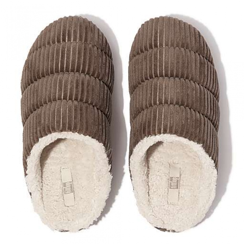 Grey FitFlop CHRISSIE Biofleece-Lined Corduroy Women's Slippers | QM9368175