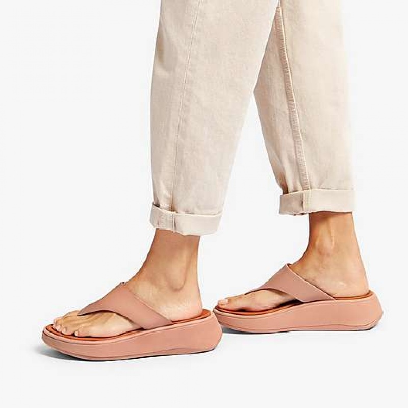 Grey FitFlop F-MODE Leather Flatform Toe-Post Women's Sandals | UV5618704