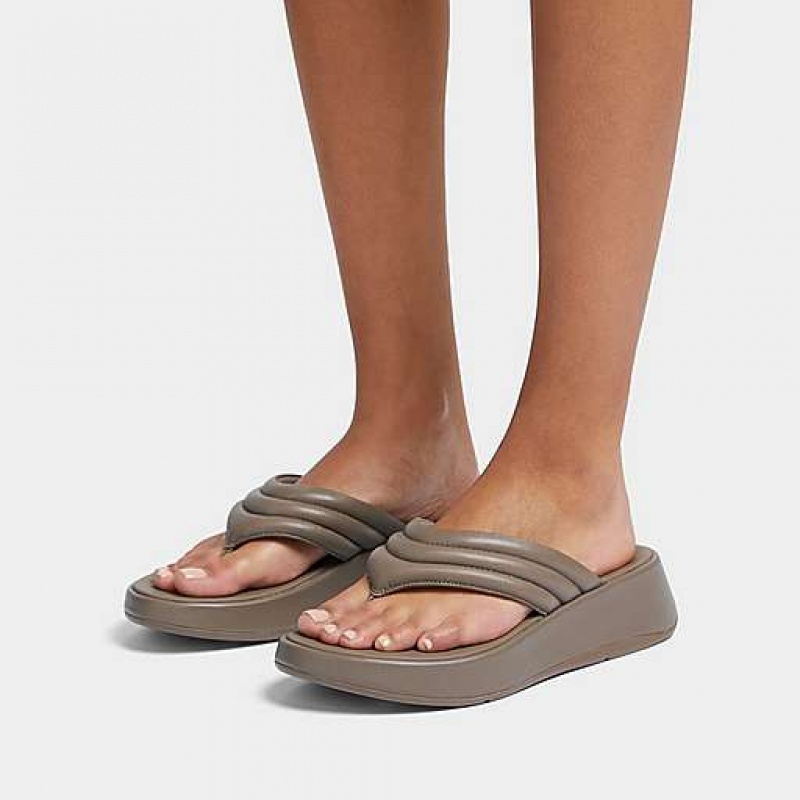 Grey FitFlop F-MODE Padded Leather Flatform Toe-Post Women's Sandals | HF1209645