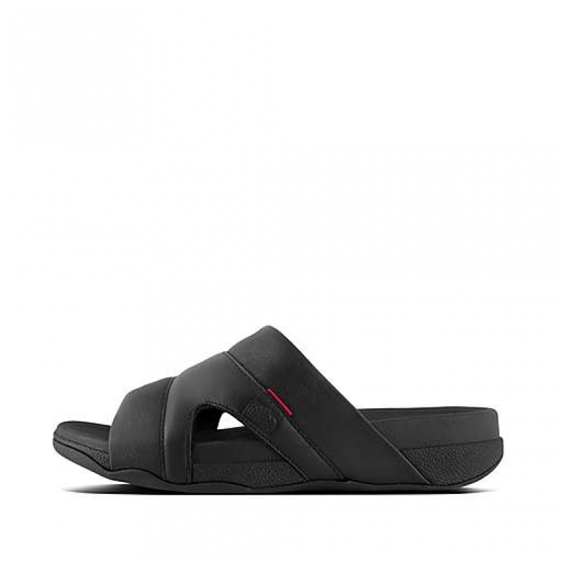 Grey FitFlop FREEWAY Leather Pool Men\'s Slides | VK4952137