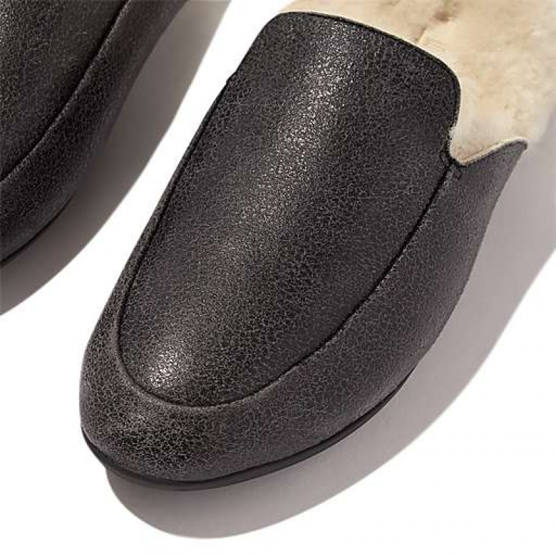 Grey FitFlop GRACIE Double-Faced Shearling Leather Women's Mules | KS6015298