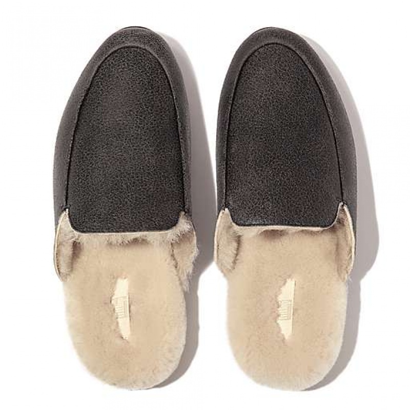 Grey FitFlop GRACIE Double-Faced Shearling Leather Women's Mules | KS6015298