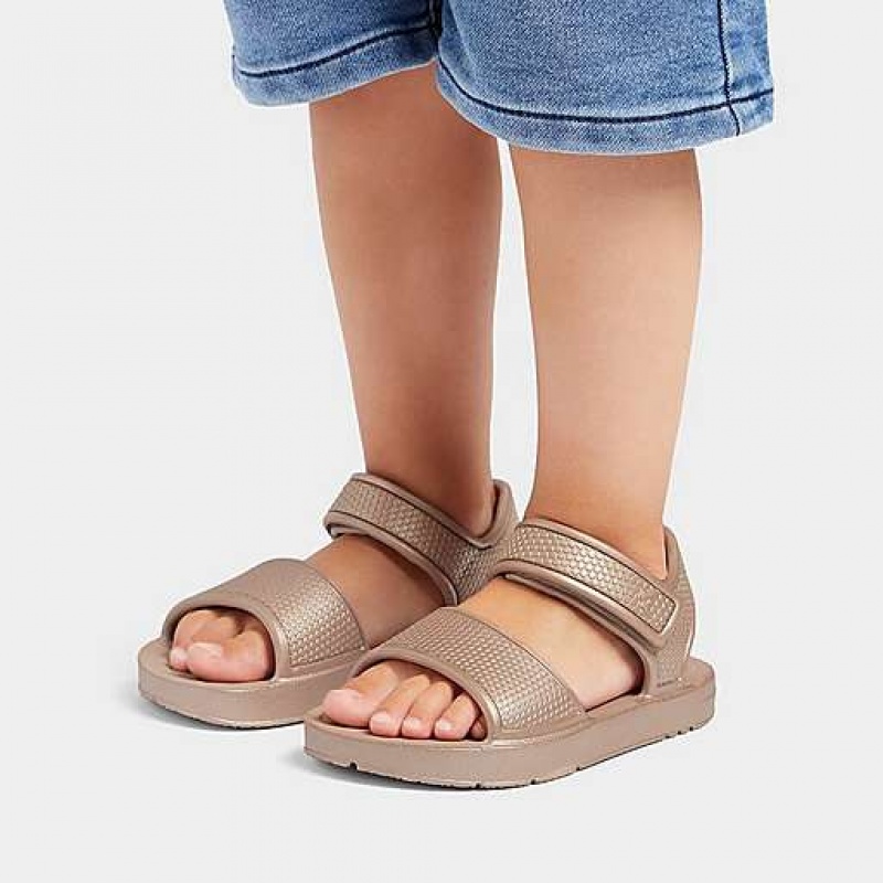 Grey FitFlop IQUSHION Shimmer Ergonomic Back-Strap Kids' Sandals | GQ7024158