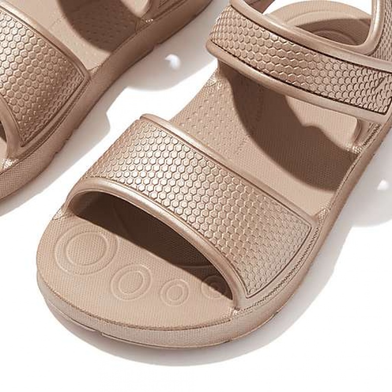 Grey FitFlop IQUSHION Shimmer Ergonomic Back-Strap Kids' Sandals | GQ7024158