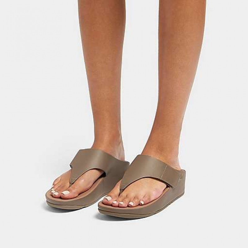 Grey FitFlop SHUV Adjustable Leather Toe-Post Women's Sandals | JF7432819