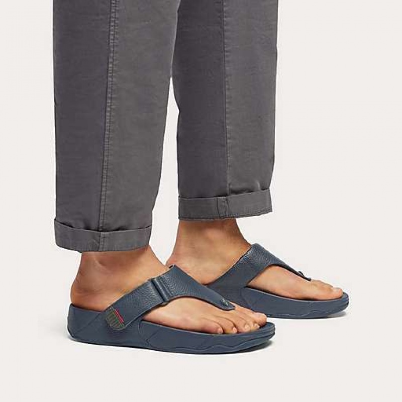 Grey FitFlop TRAKK II Leather Toe-Post Men's Sandals | AM1478625