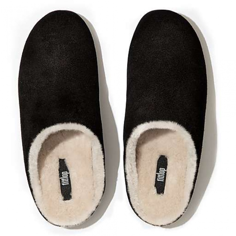 Grey / White FitFlop CHRISSIE Shearling Suede Women's Slippers | GQ0684532