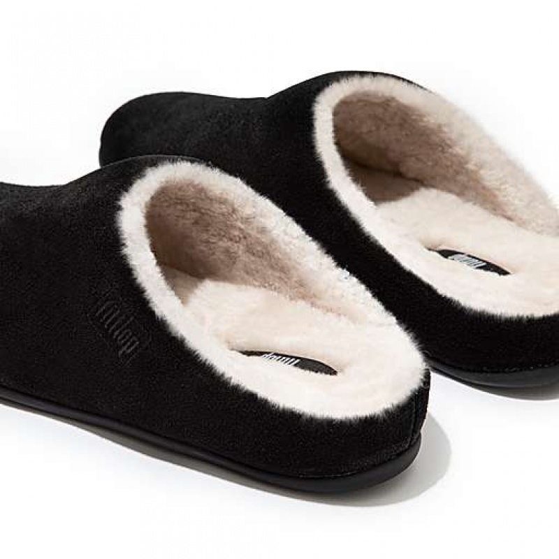 Grey / White FitFlop CHRISSIE Shearling Suede Women's Slippers | GQ0684532