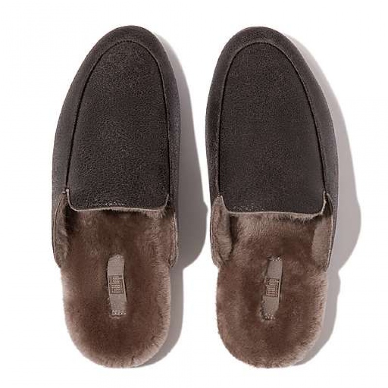 Khaki FitFlop GRACIE Double-Faced Shearling Leather Women's Slippers | UR1573968