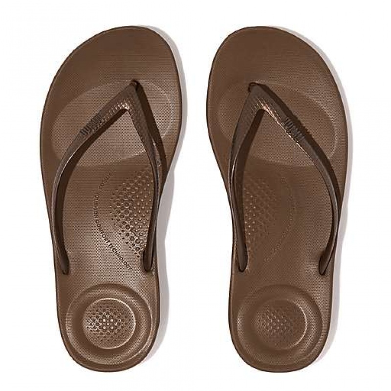 Khaki FitFlop IQUSHION Ergonomic Women's Flip Flops | QD5630847