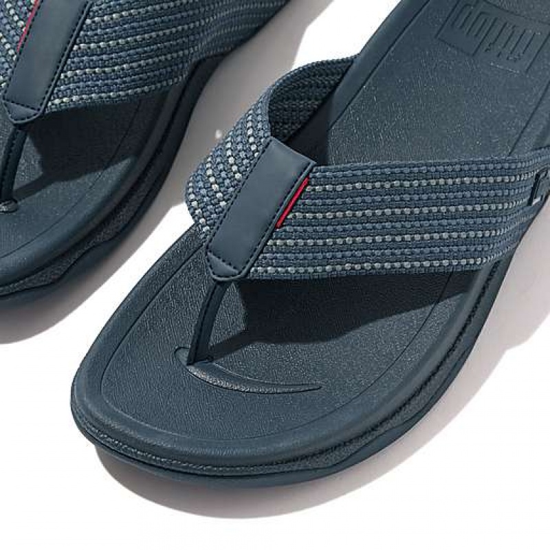 Metal / Stripes / Black FitFlop SURFER Weave-Stripe Toe-Post Men's Sandals | BR3842715