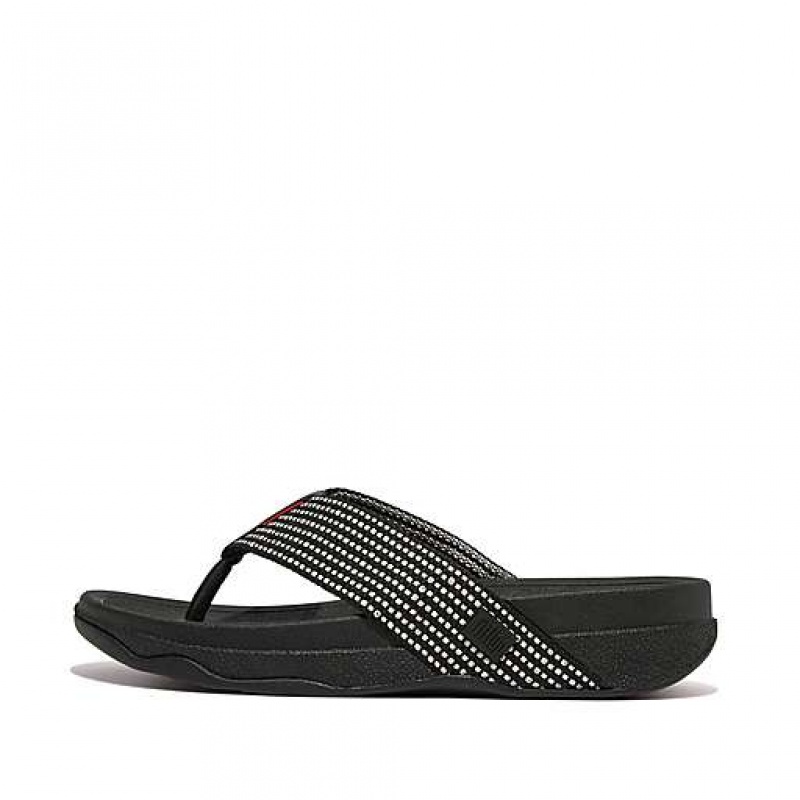 Metal / Stripes / Chocolate FitFlop SURFER Weave-Stripe Toe-Post Men\'s Sandals | PH6980475