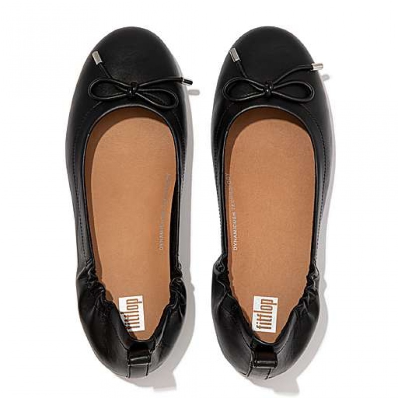 Navy FitFlop ALLEGRO Bow Leather Ballet Flats Women's Flat Shoes | ZE5741368