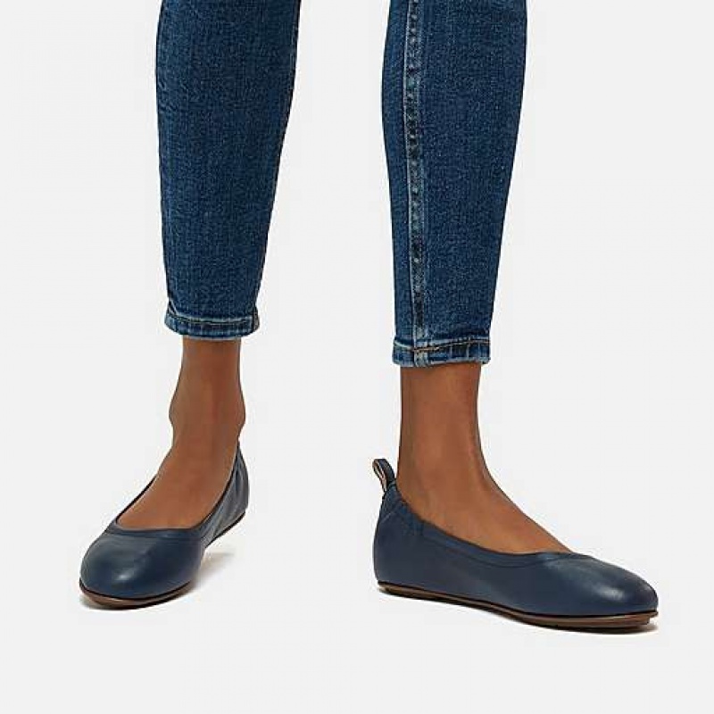 Navy FitFlop ALLEGRO Soft Leather Ballet Flats Women's Flat Shoes | SB9423580