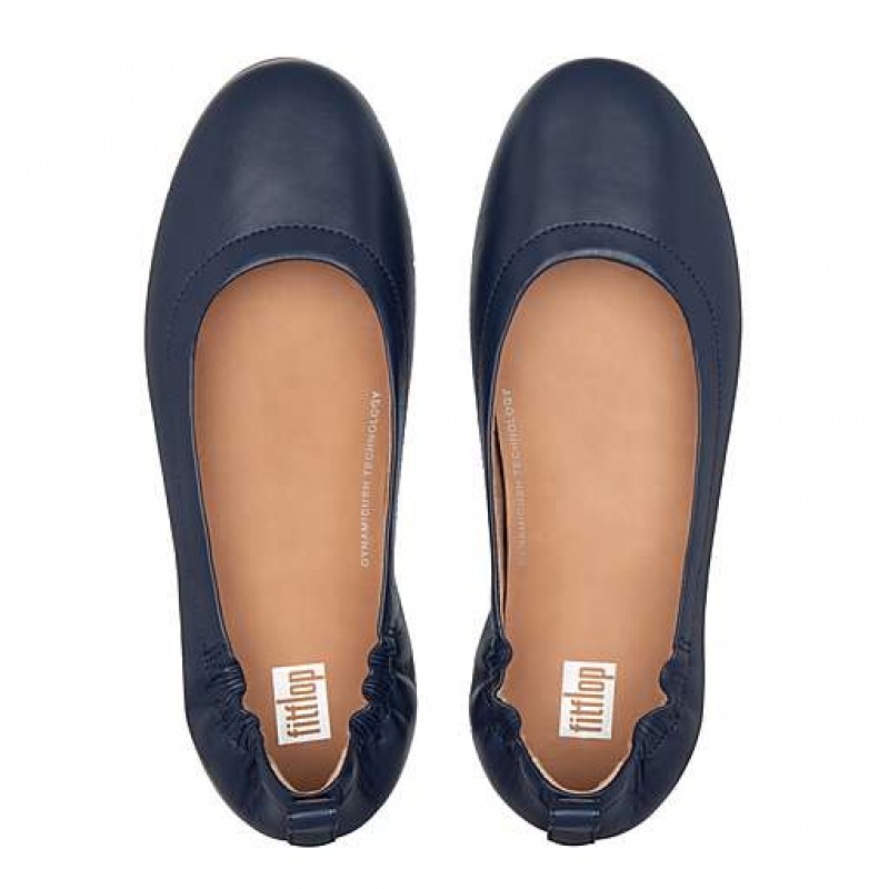 Navy FitFlop ALLEGRO Soft Leather Ballet Flats Women's Flat Shoes | SB9423580