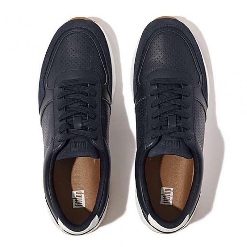 Navy FitFlop ANATOMIFLEX Leather-Mix Men's Sneakers | NM0531728