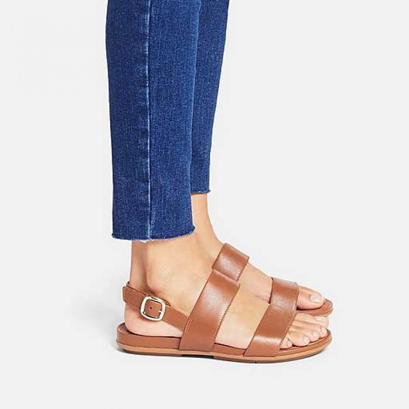 Navy FitFlop GRACIE Leather Back-Strap Women's Sandals | ZM3480972