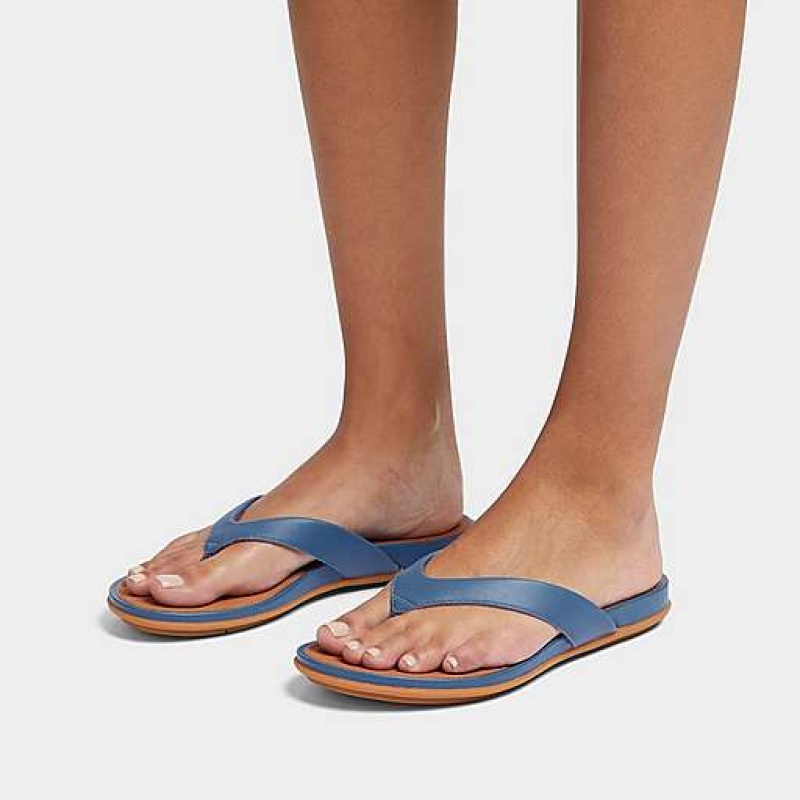 Navy FitFlop GRACIE Leather Women's Flip Flops | VP1054897