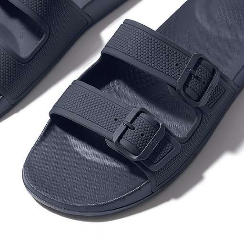 Navy FitFlop IQUSHION IQUSHION Two-Bar Buckle Men's Slides | VI5908167