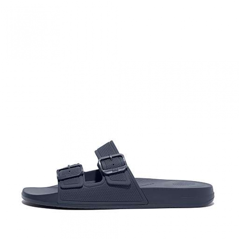 Navy FitFlop IQUSHION IQUSHION Two-Bar Buckle Men\'s Slides | VI5908167