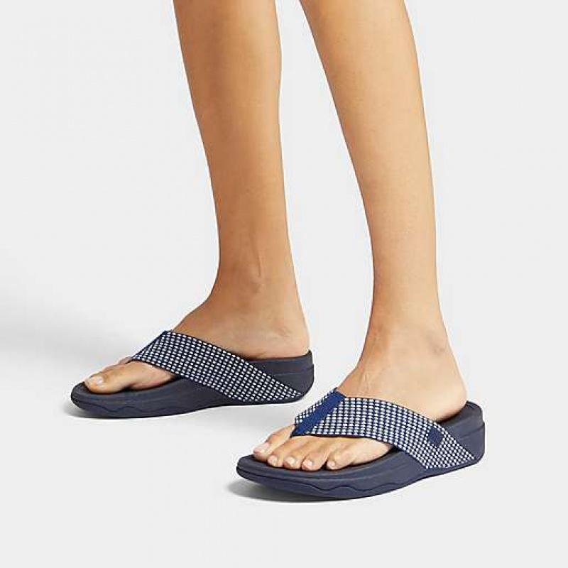 Navy FitFlop SURFA Webbing Toe-Post Women's Sandals | WR3415867