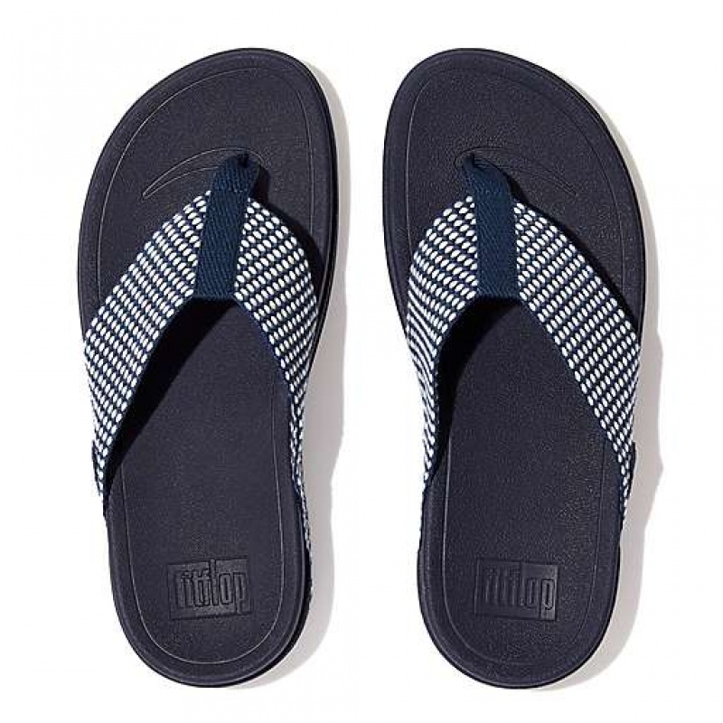 Navy FitFlop SURFA Webbing Toe-Post Women's Sandals | WR3415867