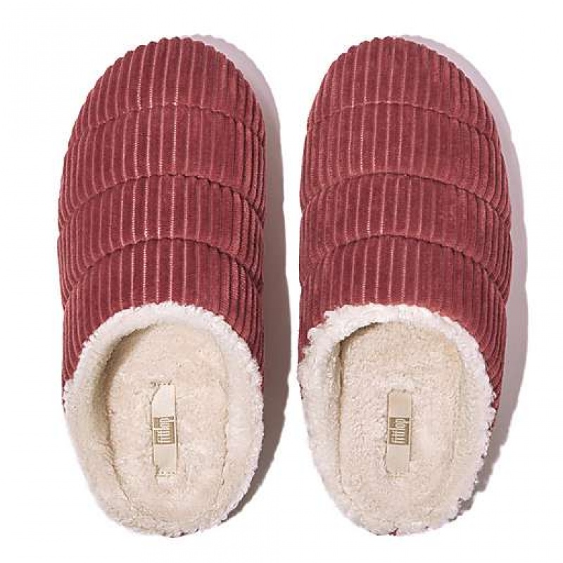 Pink FitFlop CHRISSIE Biofleece-Lined Corduroy Women's Slippers | VC8354617