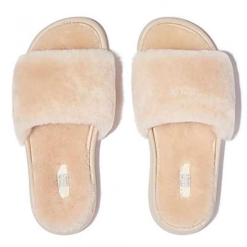 Silver FitFlop IQUSHION Shearling Women's Slides | ZG1453892