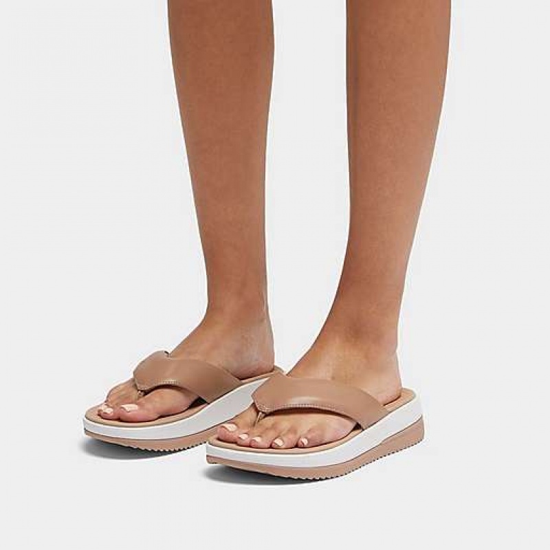 Stripes / Navy FitFlop SURFF Padded-Leather Toe-Post Women's Sandals | UO5736984