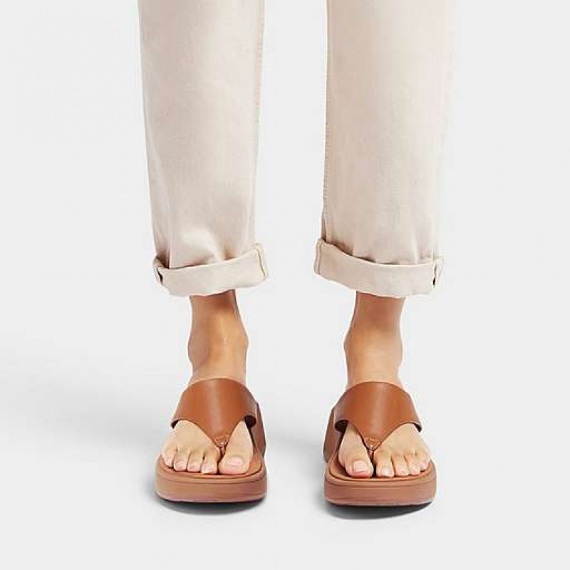 White FitFlop F-MODE Leather Flatform Toe-Post Women's Sandals | UX9254867