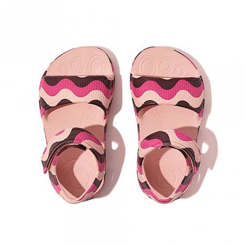 White FitFlop IQUSHION Wave-Print Ergonomic Back-Strap Kids' Sandals | WE2031859