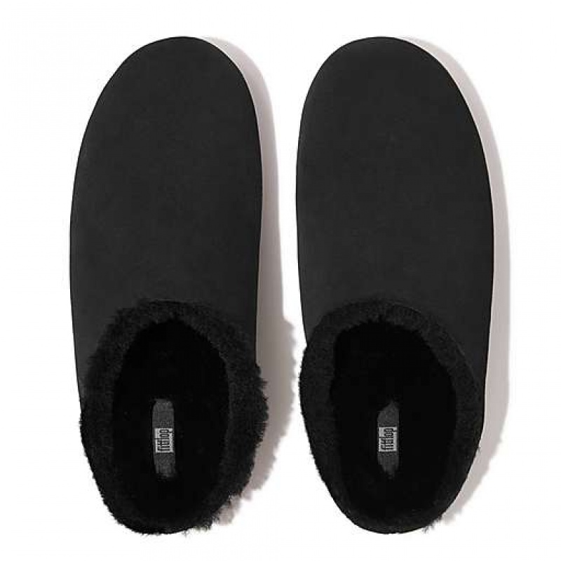 White FitFlop SHOVE Shearling-Lined Suede Men's Slippers | CX2107846